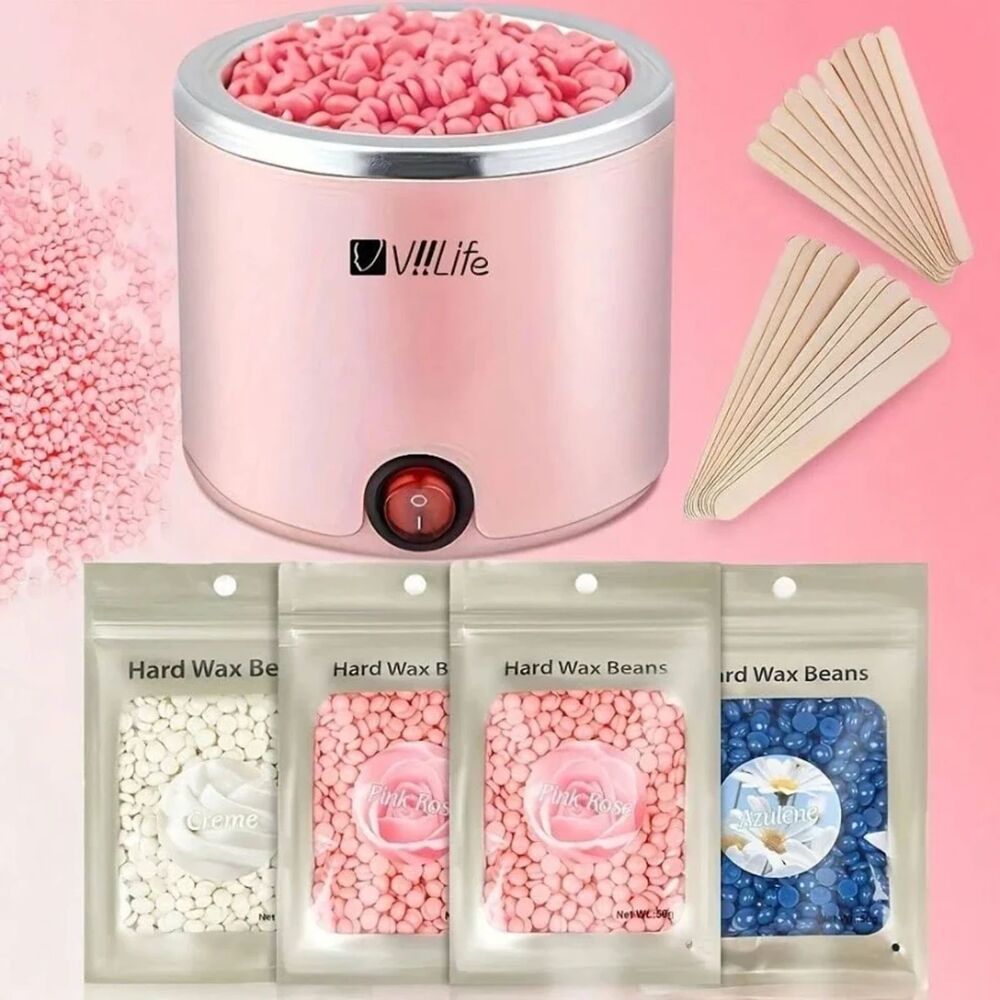 Viilife Electric Wax Warmer Machine Pink Hair Removal Pot Wooden Sticks Kit NEW